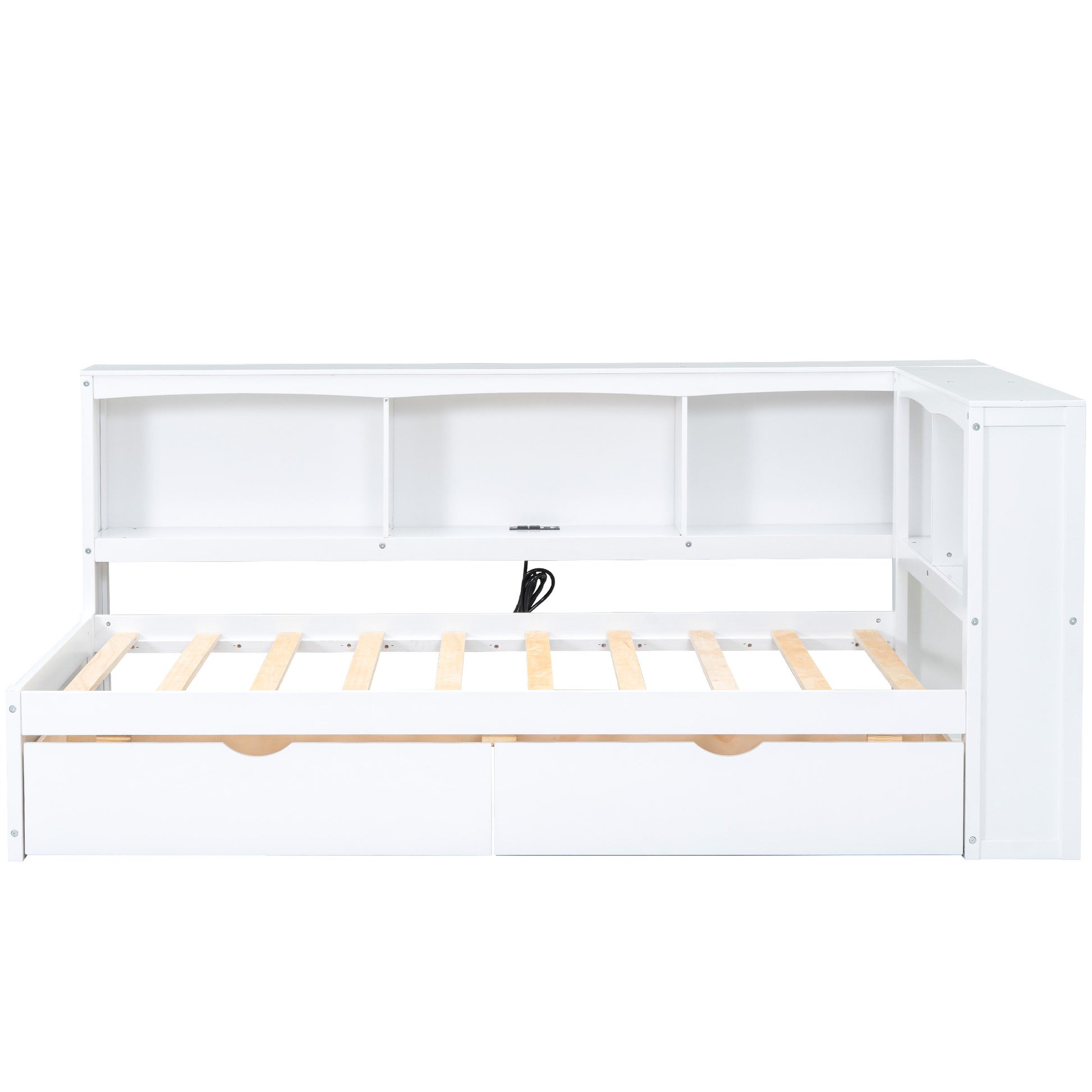 Twin Size Daybed With Two Storage Drawers, Storage Cabinets And Usb Ports, White Twin White Solid Wood Mdf