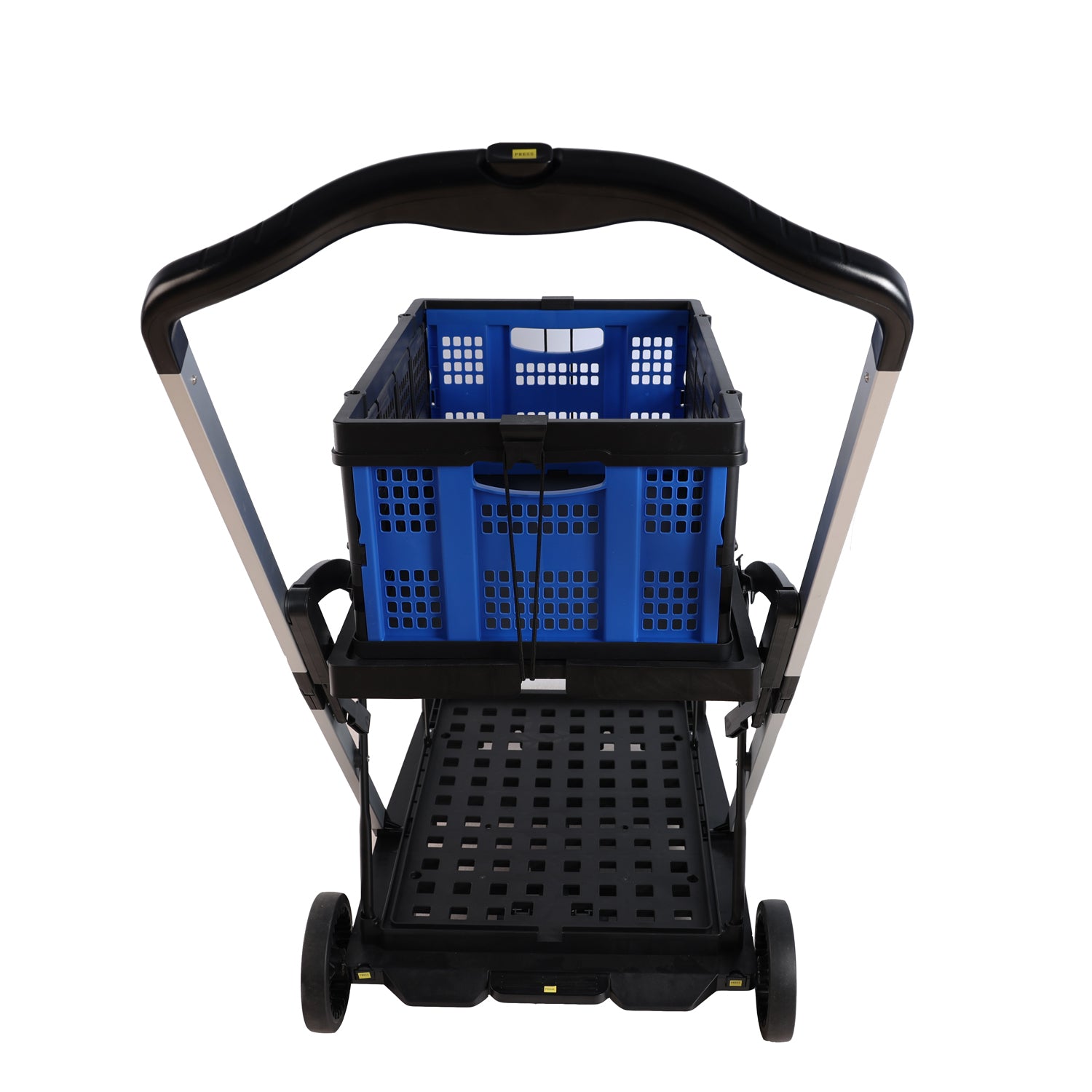 Folding Service Cart With Wheels Double Decker, Shopping, Library, Office Warehouse Moving Carts Black Blue Plastic