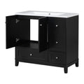 36 Inch Modern Bathroom Vanity With Usb Charging, Two Doors And Three Drawers Bathroom Storage Vanity Cabinet, Small Bathroom Vanity Cabinet With Single Sinkblack Faucets Not Included Black Bathroom Modern Solid Wood Mdf Resin