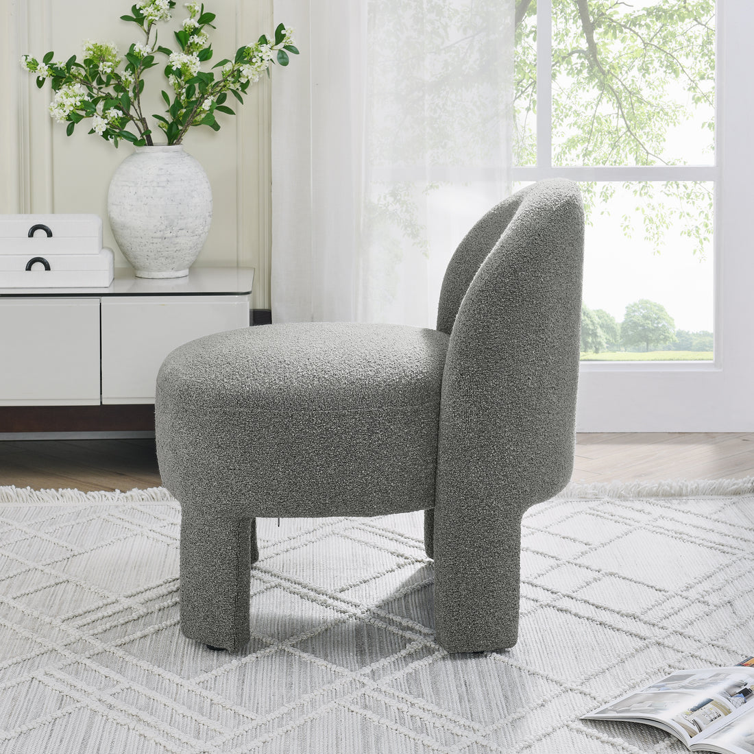 Hoop Gauze Lounge Chair With Sof Cushion And Backrest, Need To Be Assembled, Suitable For Living Room'Bedroomldining Roomgrey 24.5"28.75"28.75" Grey Foam
