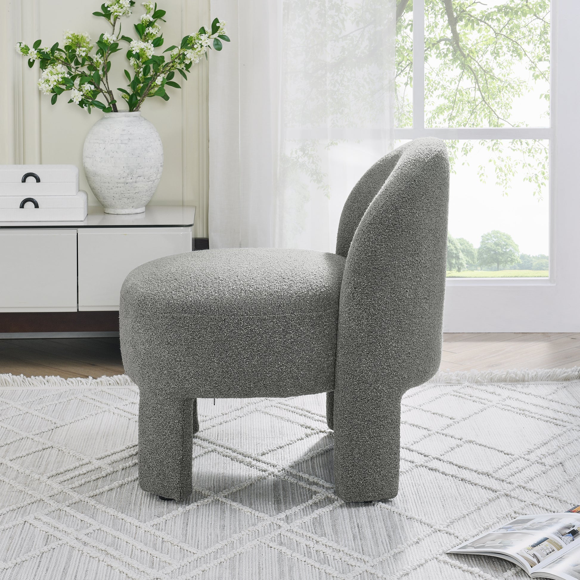 Hoop Gauze Lounge Chair With Sof Cushion And Backrest, Need To Be Assembled, Suitable For Living Room'Bedroomldining Roomgrey 24.5"28.75"28.75" Grey Foam