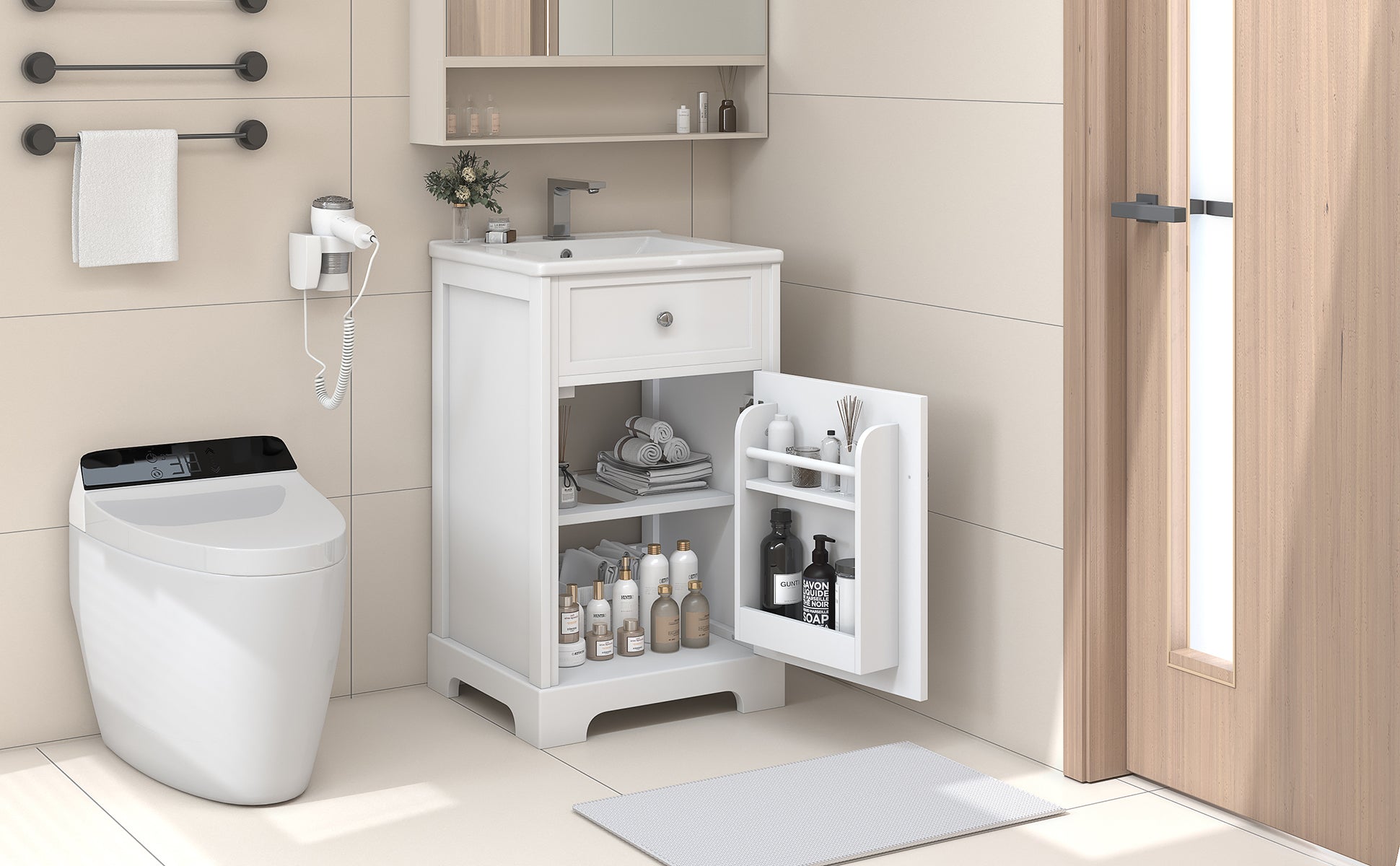 20" Bathroom Vanity With Sink, Bathroom Cabinet With Soft Closing Door, Storage Rack And Adjustable Shelve, White Old Sku:Wf531249Aak White Mdf