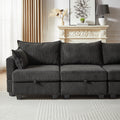 113.5'' Modular Sectiona Corduroy Sofa, Sectional Couches For Living Room U Shaped Sectional Couch With Storage Ottoman, 6 Seats Convertible Sectionals With Chaise Black Corduroy 6 Seat