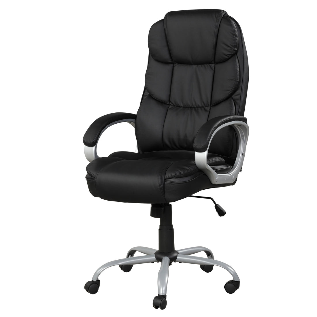 Pu Leather Upholstered Office Task Chair, Modern Adjustable 360 Degree Swivel Chair, High Back, Black Silver Caster Solid Black Office Rectangular Contemporary,Modern Office Chairs Solid Back Pu Leather Adjustable Height Plywood