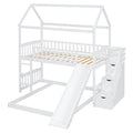 Twin Over Twin Bunk Bed With Two Drawers And Slide, House Bed With Slide, White Old Sku :Lt000129Aak White Pine