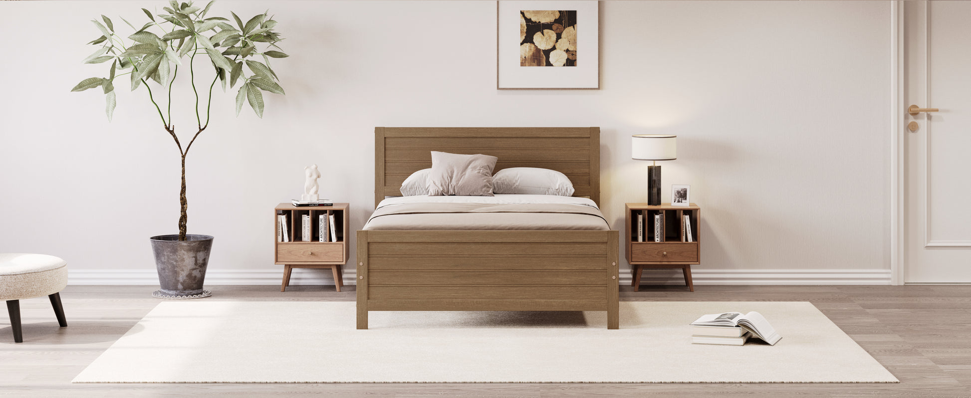 Wood Platform Bed Frame With Headboard, Mattress Foundation With Wood Slat Support, No Box Spring Needed, Full Size, Walnut Box Spring Not Required Full Walnut Wood Solid Wood Mdf