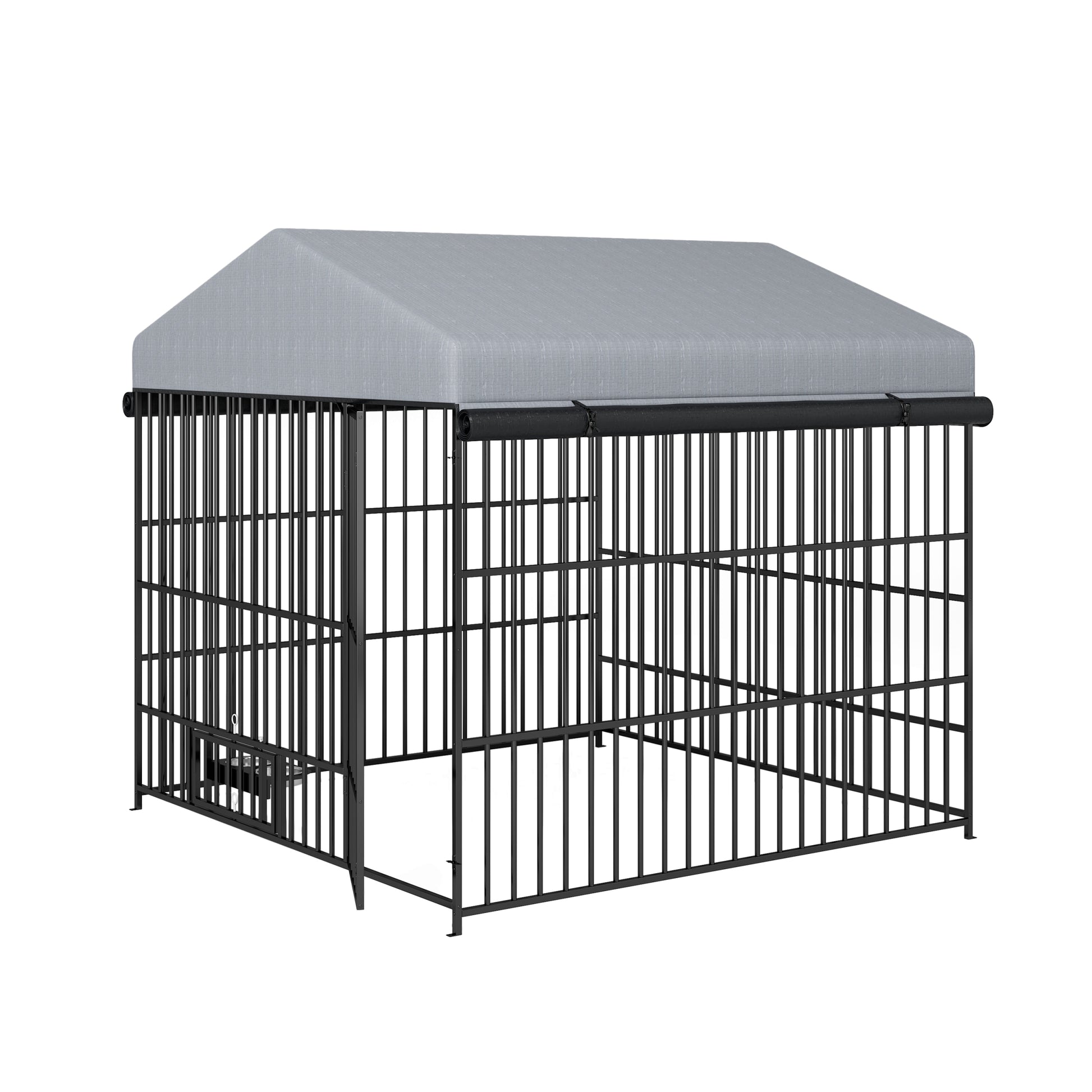 Large Dog Kennel Outdoor Pet Pens Dogs Run Enclosure Animal Hutch Metal Coop Fence With Roof Cover 6.6'L X 6.6'W X 6.4'H Black Gray Outdoor Kennel Modern,Sporty Xxl 91 Lbs Iron