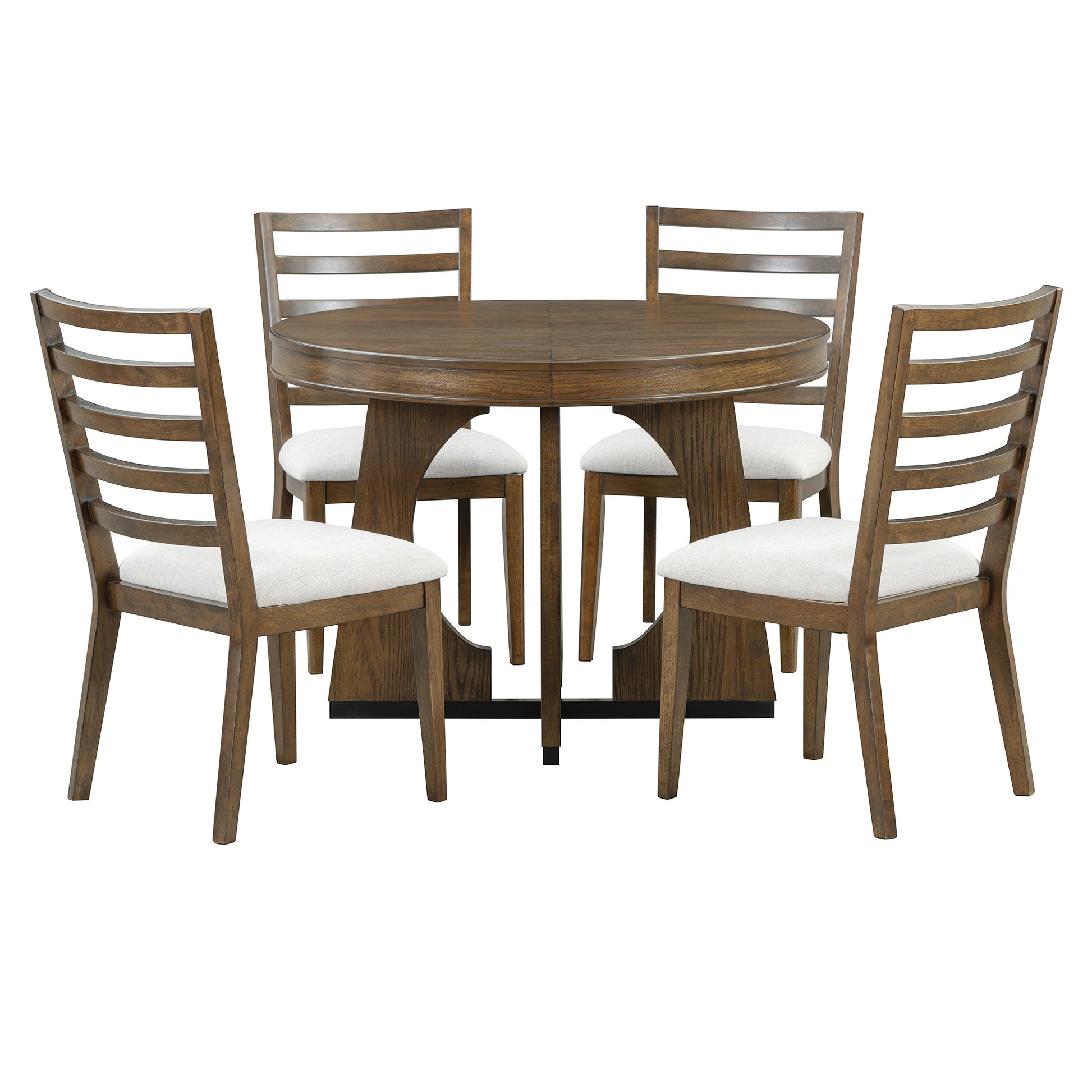 5 Piece Retro Rustic Functional Dining Set Unique Geometric Design, 1 Extendable Table With A 16 Inch Leaf And 4 Upholstered Chairs Ideal For Dining Room And Kitchen Walnut Walnut Solid Wood Mdf