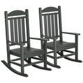 Outsunny 2 Pieces Outdoor Rocking Chair, All Weather Resistant Hdpe Rocking Patio Chairs With Rustic High Back, Armrests, Oversized Seat And Slatted Backrest, 350Lbs Weight Capacity, Dark Gray Dark Gray Plastic