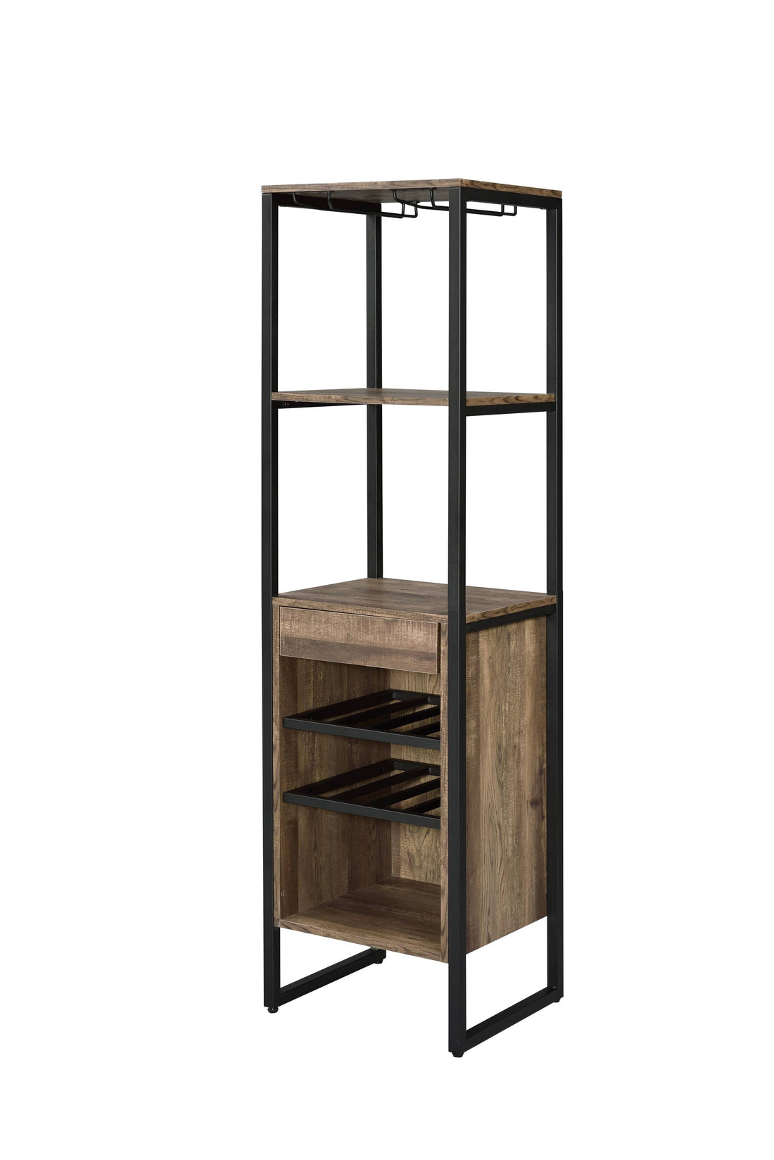 Weathered Oak And Black Wine Rack With 1 Drawer Oak Kitchen Wood Metal