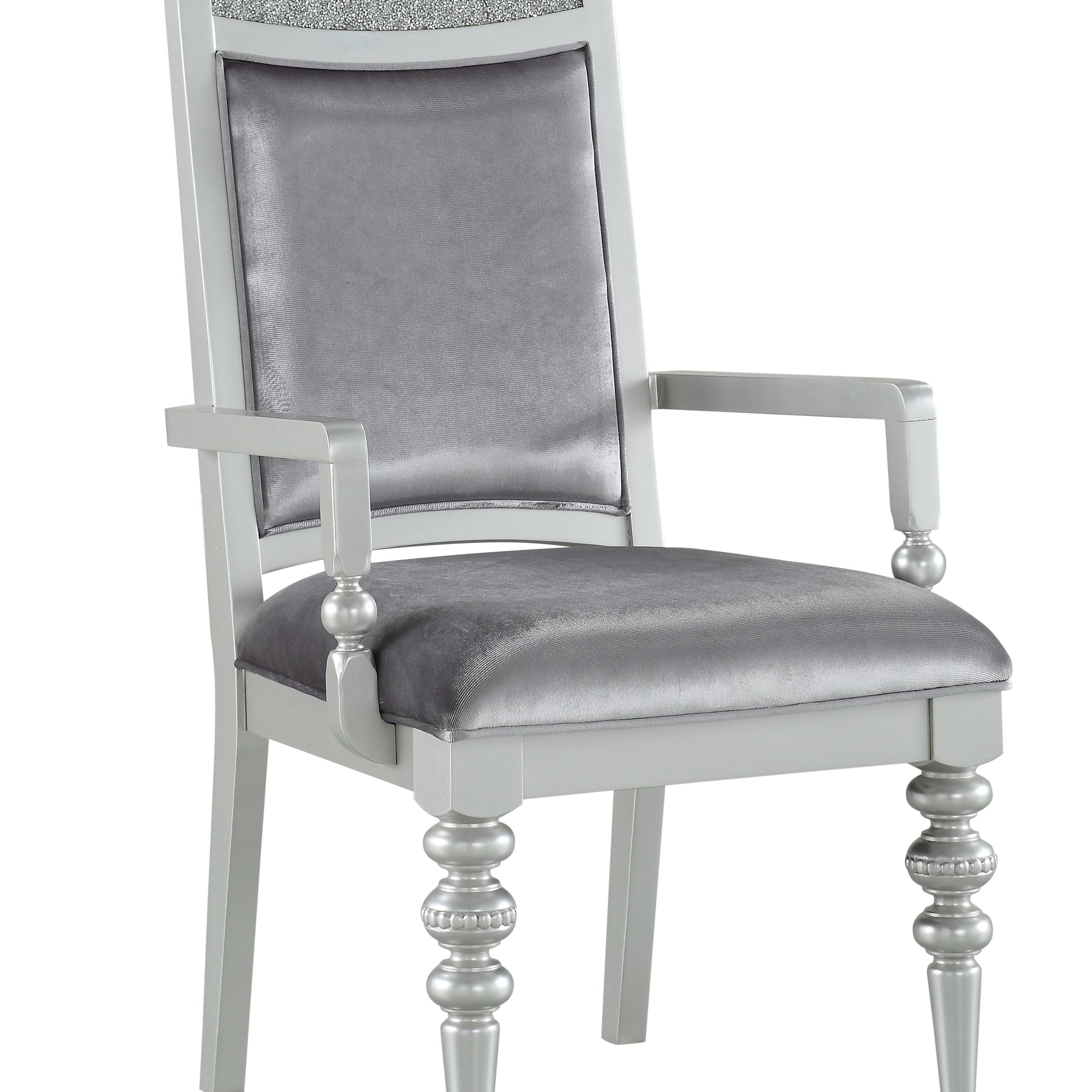 Maverick Fabric & Platinum Finish Arm Chair Set Of 2 Silver Fabric,Synthetic Wood
