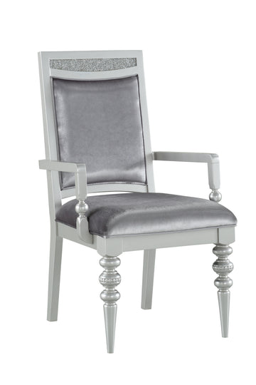 Maverick Fabric & Platinum Finish Arm Chair Set Of 2 Silver Fabric,Synthetic Wood