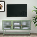 Retro Style Entertainment Center Tv Console Tv Stand With Enclosed Storage Display Cupboard Stylish Fluted Glass Tv Table With Wide Countertop Glass Doors Detachable Shelves Old Sku:W68751722 Mint Green Steel