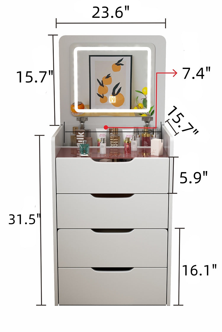 3 In 1 Vanity Desk With Plip Top Mirror,Small Make Up Vanity Set With Visible Glass Desktop,Compact Makeup Vanity With 3 Drawers,Cushioned Tool,Dressing Table For Bedroom White Mdf Glass