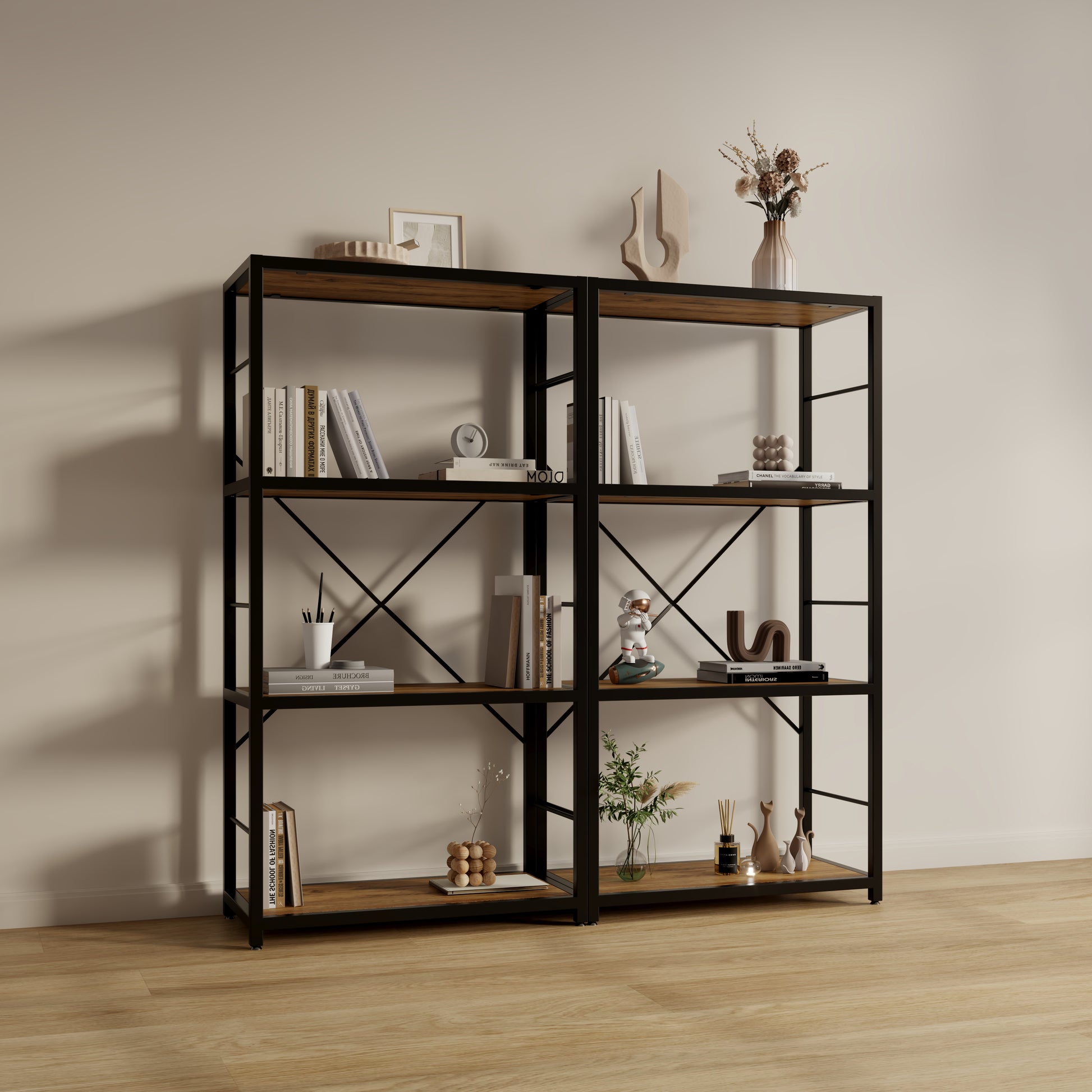 Dfw Bookshelves And Bookcases,29.52Inch Wide Shelf 4 Tier Ladder Shelf 110Lbs Shelf Vintage Industrial Style Bookcase For Bedroom Living Room Home, Vintage Brown 4 Black Vintage Brown Ladder Primary