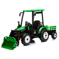 Pedal Tractors With Working Loader And Backhoe Digger, Kids' Ride On Car Toys 24V Battery Powered Electric Vehicles With Trailer, Digger For Toddlers Green Green Plastic