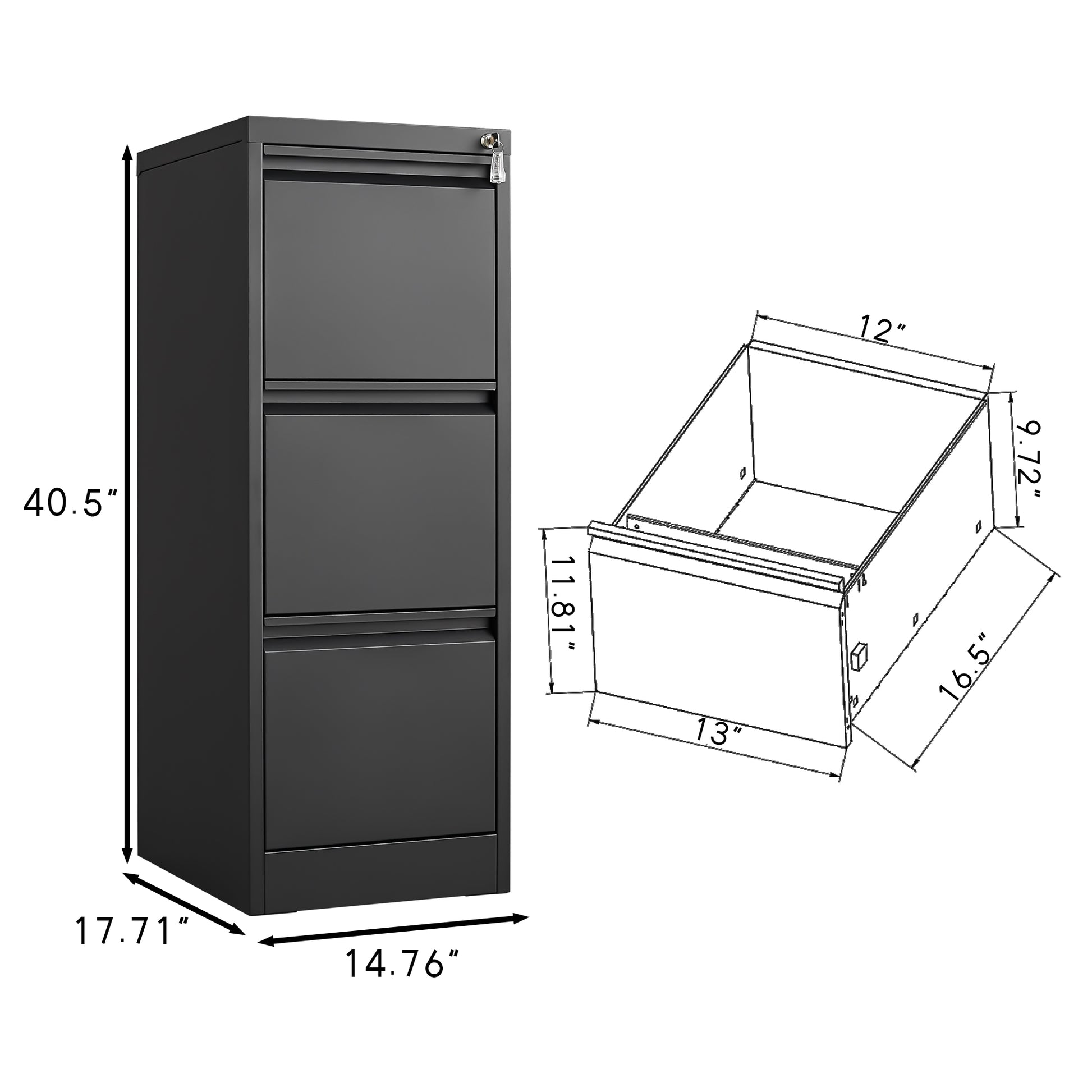 3 Drawer File Cabinet With Lock,Two Drawer Filing Cabinet,Vertical Metal File Cabinet For Home Office Organizer Storage Cabinet Fit Letter A4 Legal Size File Filing Cabinets 3 4 Drawers Black Office