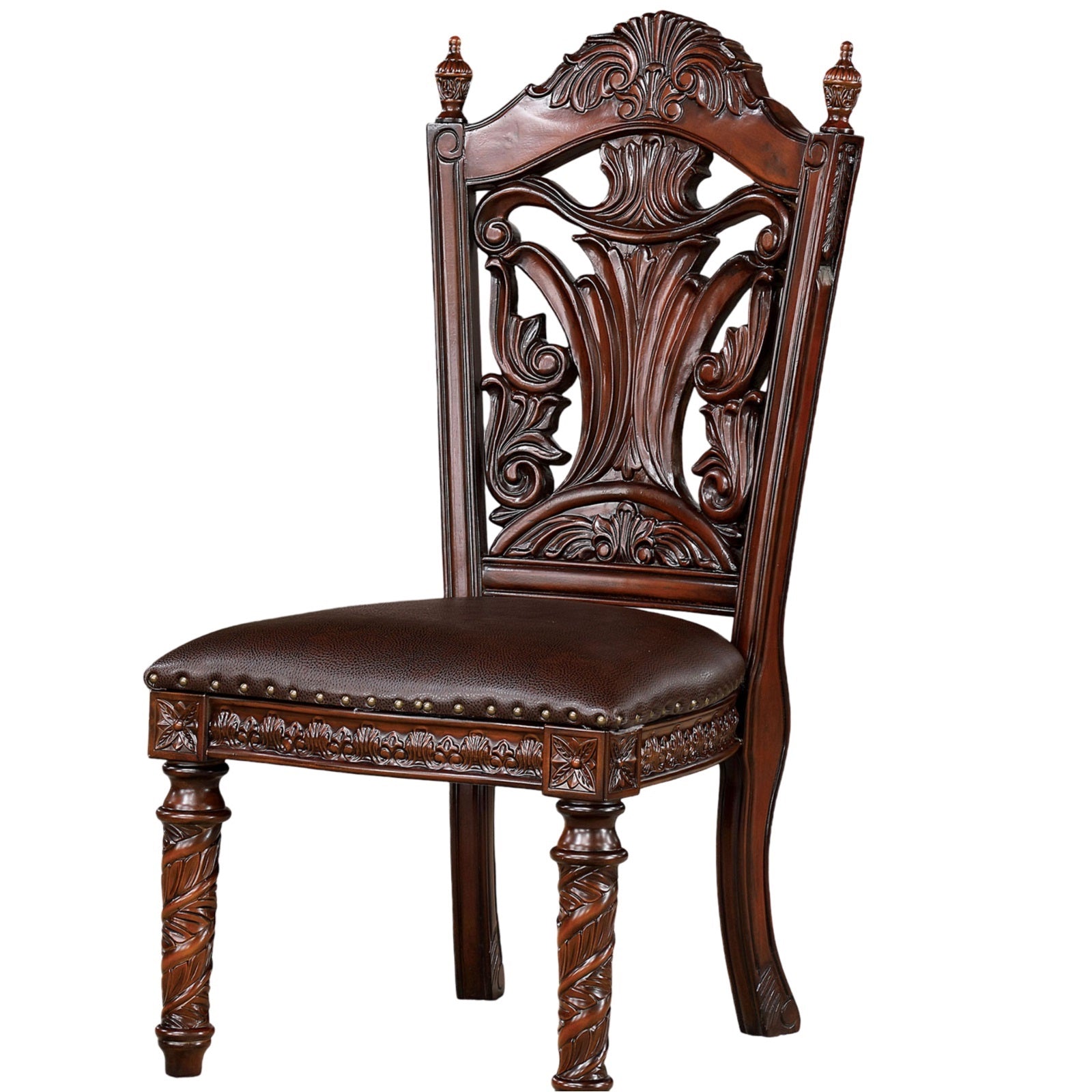 Traditional 2Pcs Side Chairs Brown Cherryseats Faux Wood Carved Details Formal Solid Wood Dining Room Furniture Brown,Dark Brown Brown Dining Room Luxury,Traditional,Vintage Dining Chairs Rubberwood