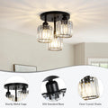 Crystal Semi Flush Mount Ceiling Light,3 Light Modern Close To Ceiling Light Fixtures,Black Kitchen Light Fixtures With Clear Crystal Shade,Hallway Light Fixtures For Hallway Bedroom Bathroom Black Crystal