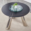 A 42 Inch Burn Stone Round Table With Stainless Steel Legs Can Accommodate 4 Or 6 Diners Black Natural Sintered Stone,Stainless Steel