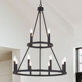 12 Light Living Room Steel Dimmable Candle Style Wagon Wheel Chandelier Ul Certified Black Ceiling Lights Steel Metal