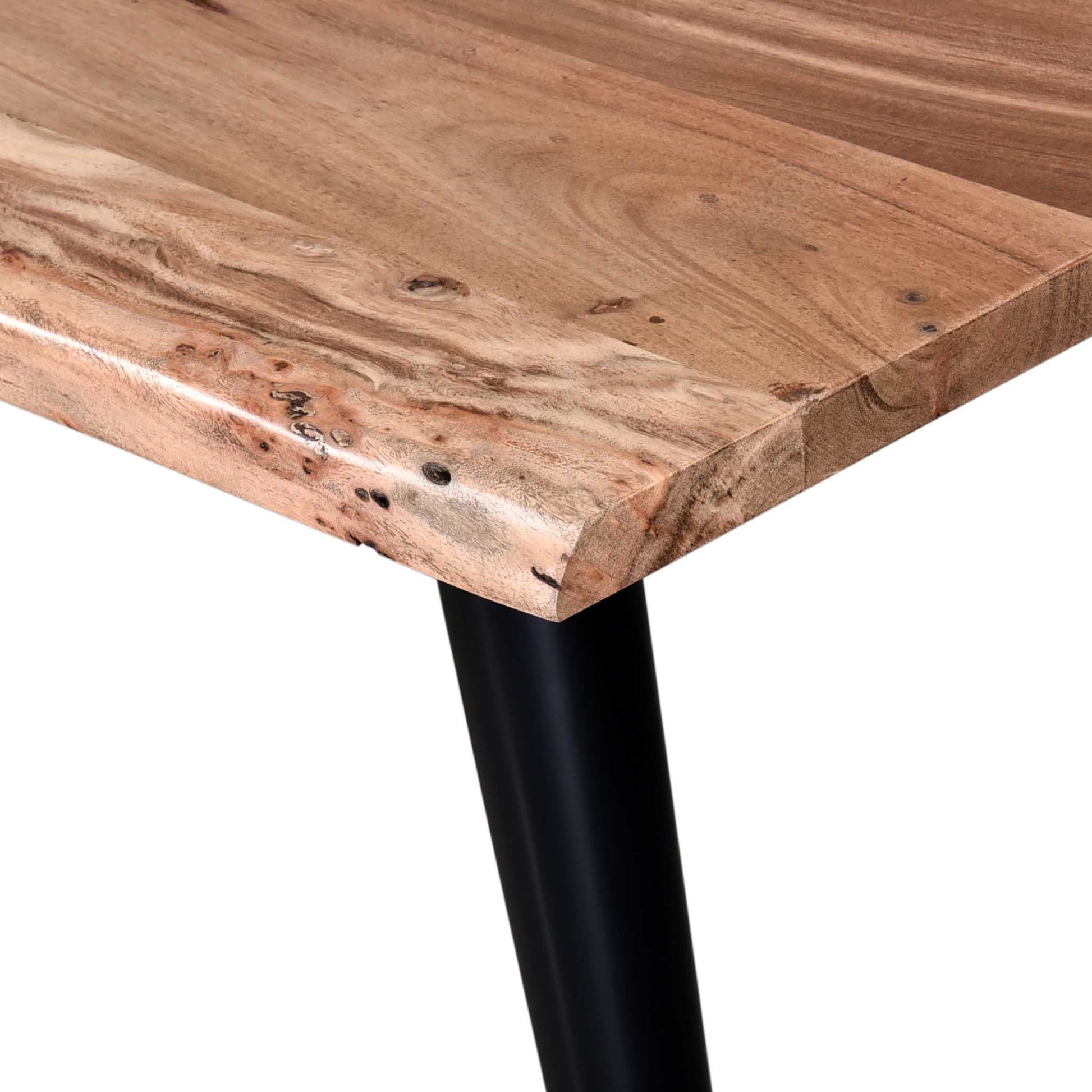 Modern 58 In. Acacia Wood And Metal Dining Table, Water Resistant Coating Tabletop, Dining Room Furniture, Black Brown Black Brown Seats 6 Brown Dining Room Modern Acacia Rectangular Iron Acacia Wood