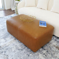 Ingram Tan Leather Ottoman Rustic,Tan Genuine Leather Wood Solid Brown Genuine Leather