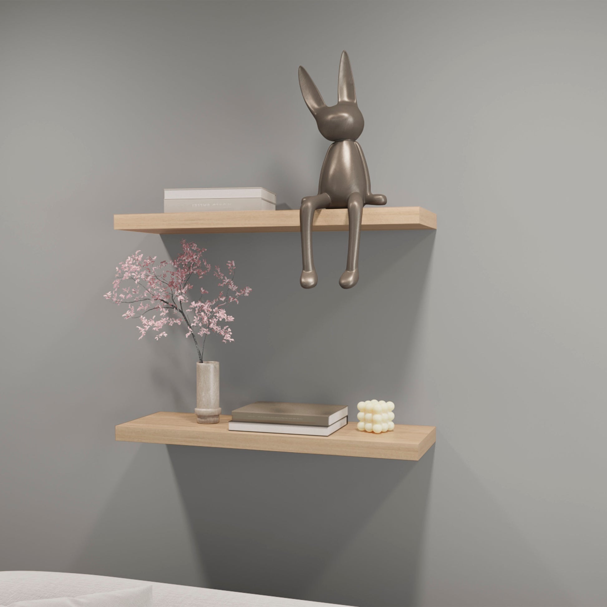 Iva Floating Shelf In Melamine, Light Pine Beige Floating Horizontal Primary Living Space Contemporary,Minimalist,Modern Wall Mounted Particle Board Melamine