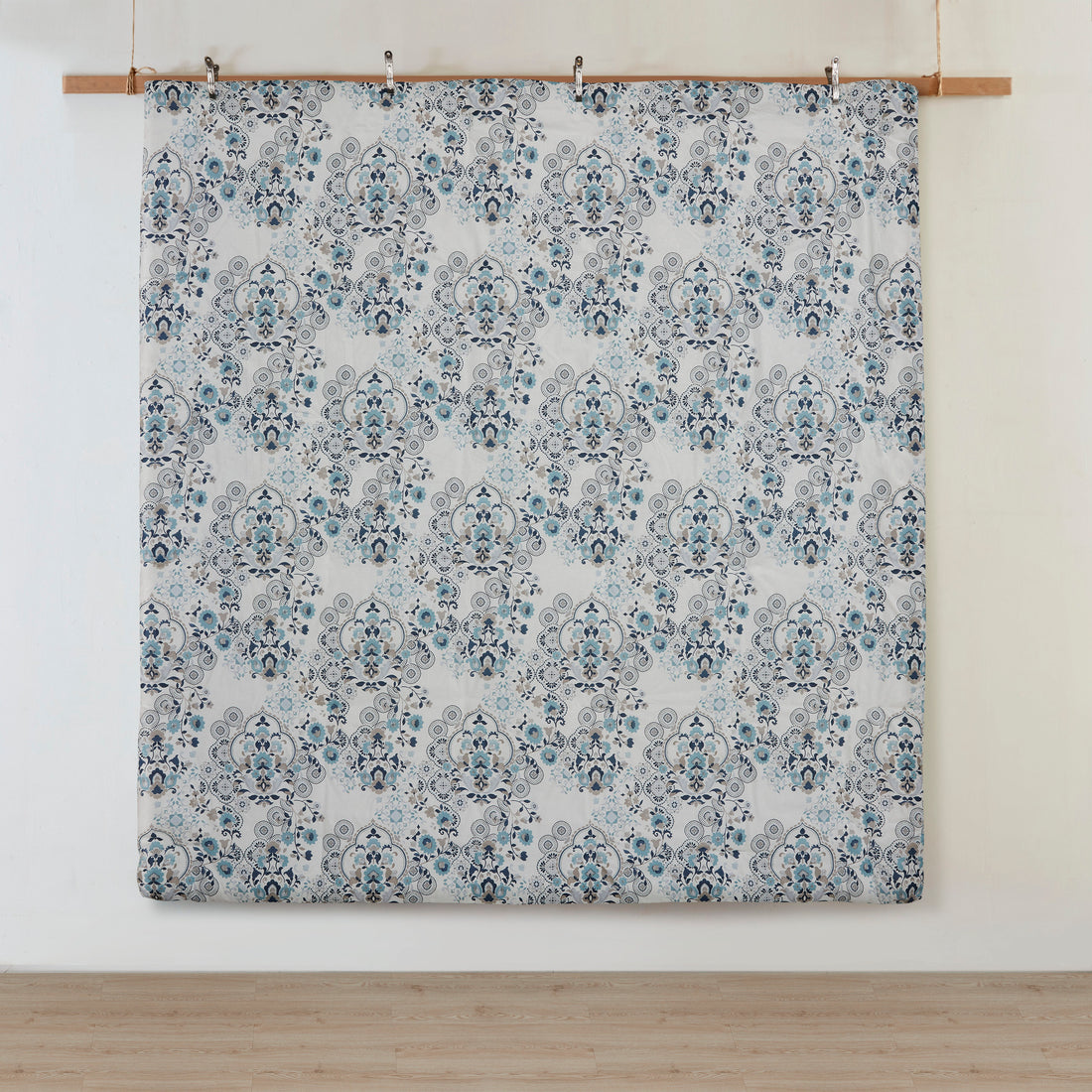 3 Piece Floral Printed Cotton Comforter Set Blue King Cal King King Blue Cotton