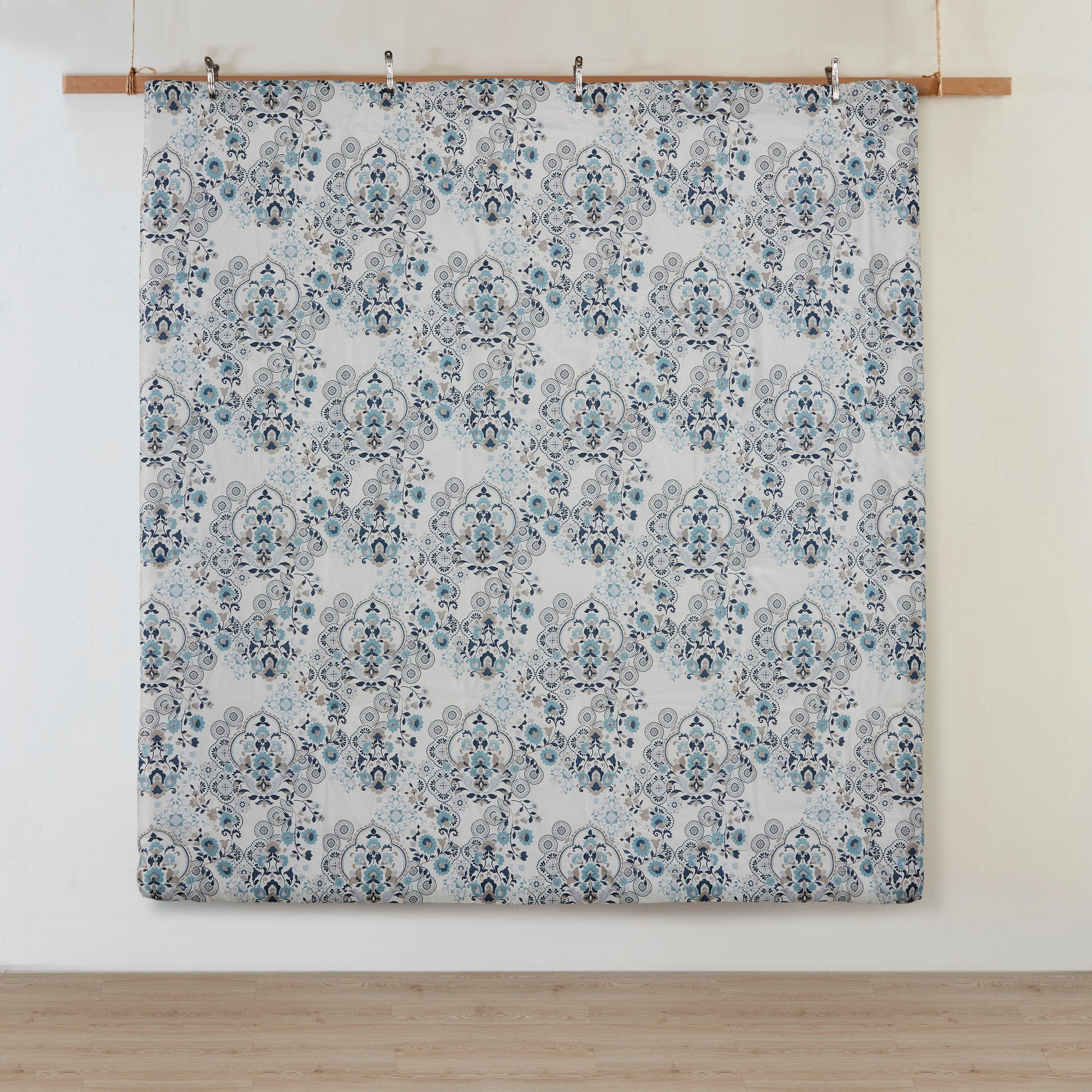 3 Piece Floral Printed Cotton Comforter Set Blue King Cal King King Blue Cotton