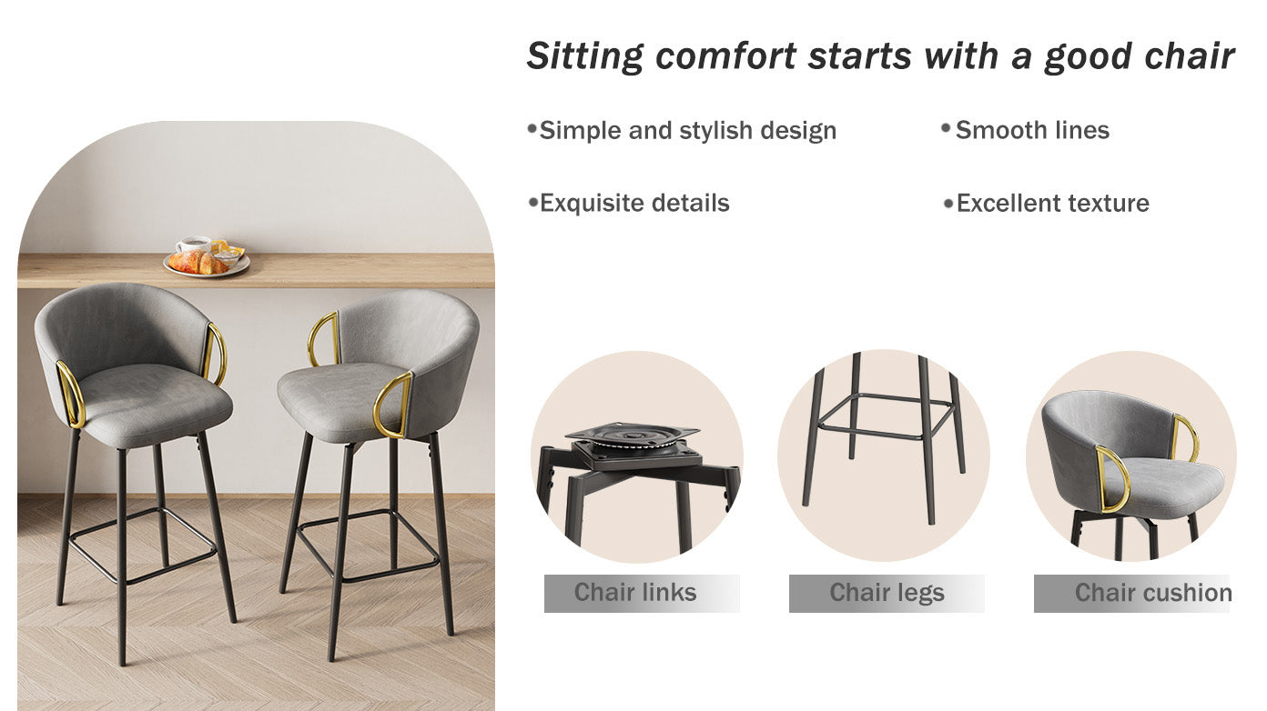 30 Inch Dining Chairs Set Of 2 Modern Style 360 Swivel Bar Chairs With Simple Design, Comfortable High Stools, And Flexible Dining Chairs Suitable For Bars, Restaurants,Velvet Bar Chair Beige Grey