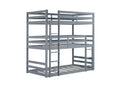 Triple Rubber Wood Bunk Bed With Two Built In Ladders, Guardrails, Twin Over Twin Over Twin, Detachable Triple Twin Bunk Bed,Grey Twin Grey Bedroom American Design Bed Frame Rubber Wood