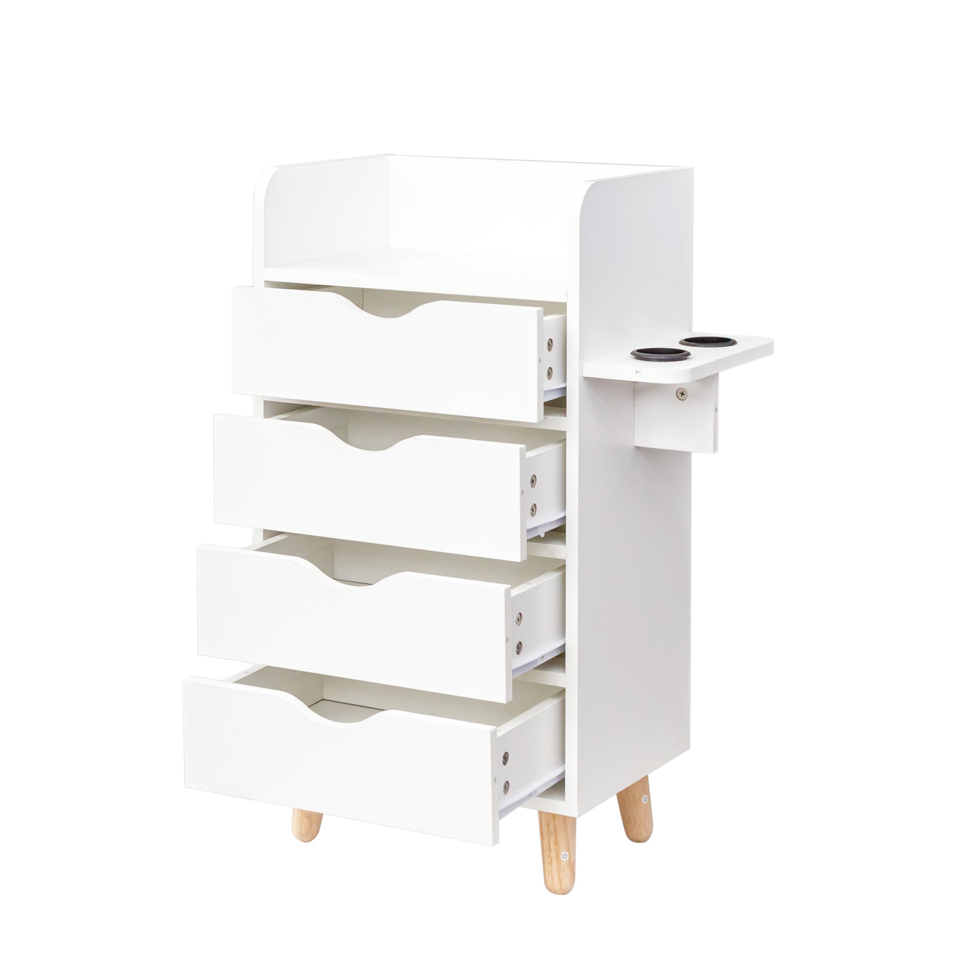 4 Layer Salon Storage Cabinet,Beauty Barber Salon Styling Station Organizer Equipment,Hair Stylist Station Set With 2 Hair Dryer Holders,4 Drawers And Raised Table Legs White Mdf