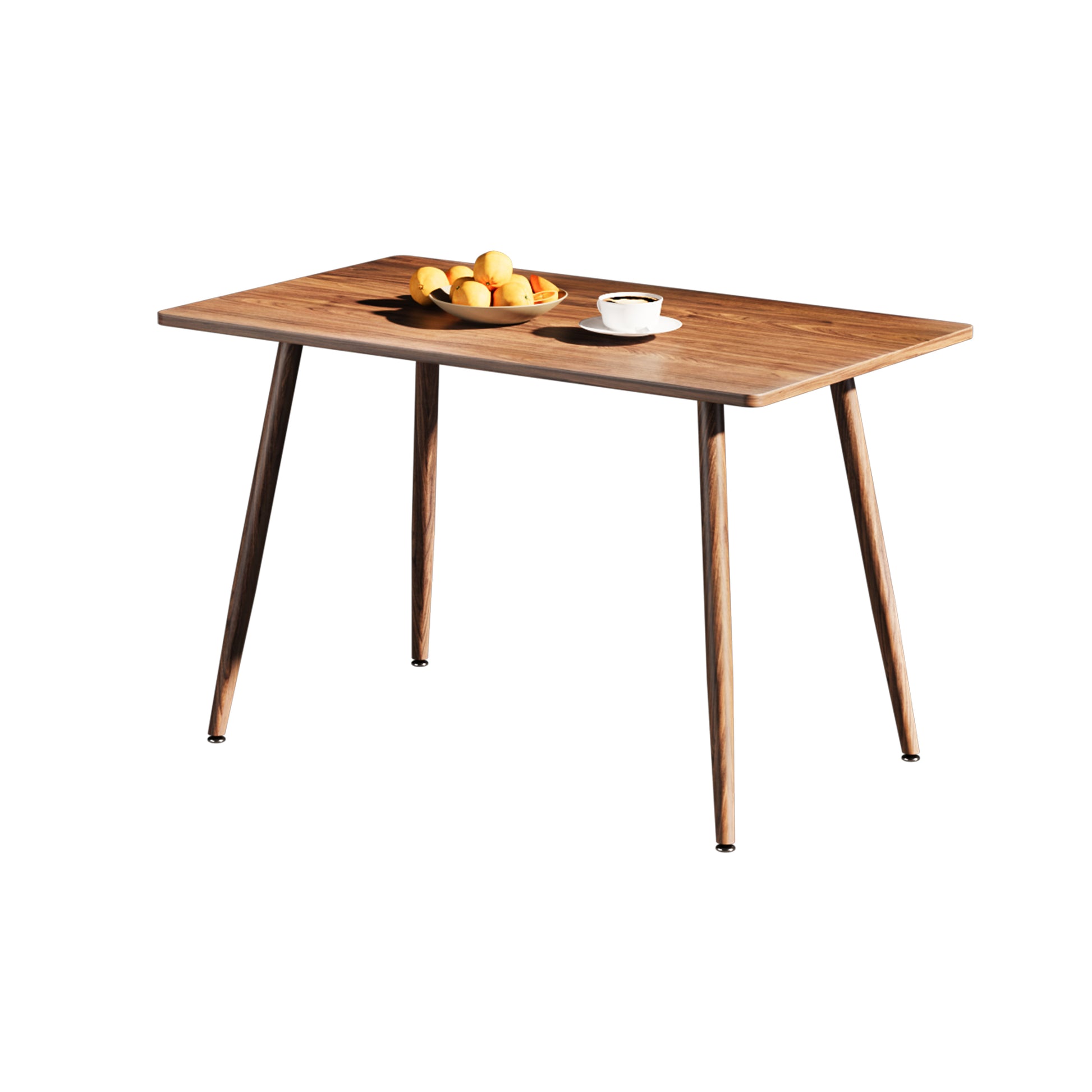 Modern Minimalist Mdf Desktop, Walnut Color Metal Legs, Small Sized Dining Table, Computer Desk, Office Desk, Kitchen Table, For 6 Seat.Suitable For Kitchen, Dining Room, Living Room Walnut Seats 4 Kitchen Round Mdf