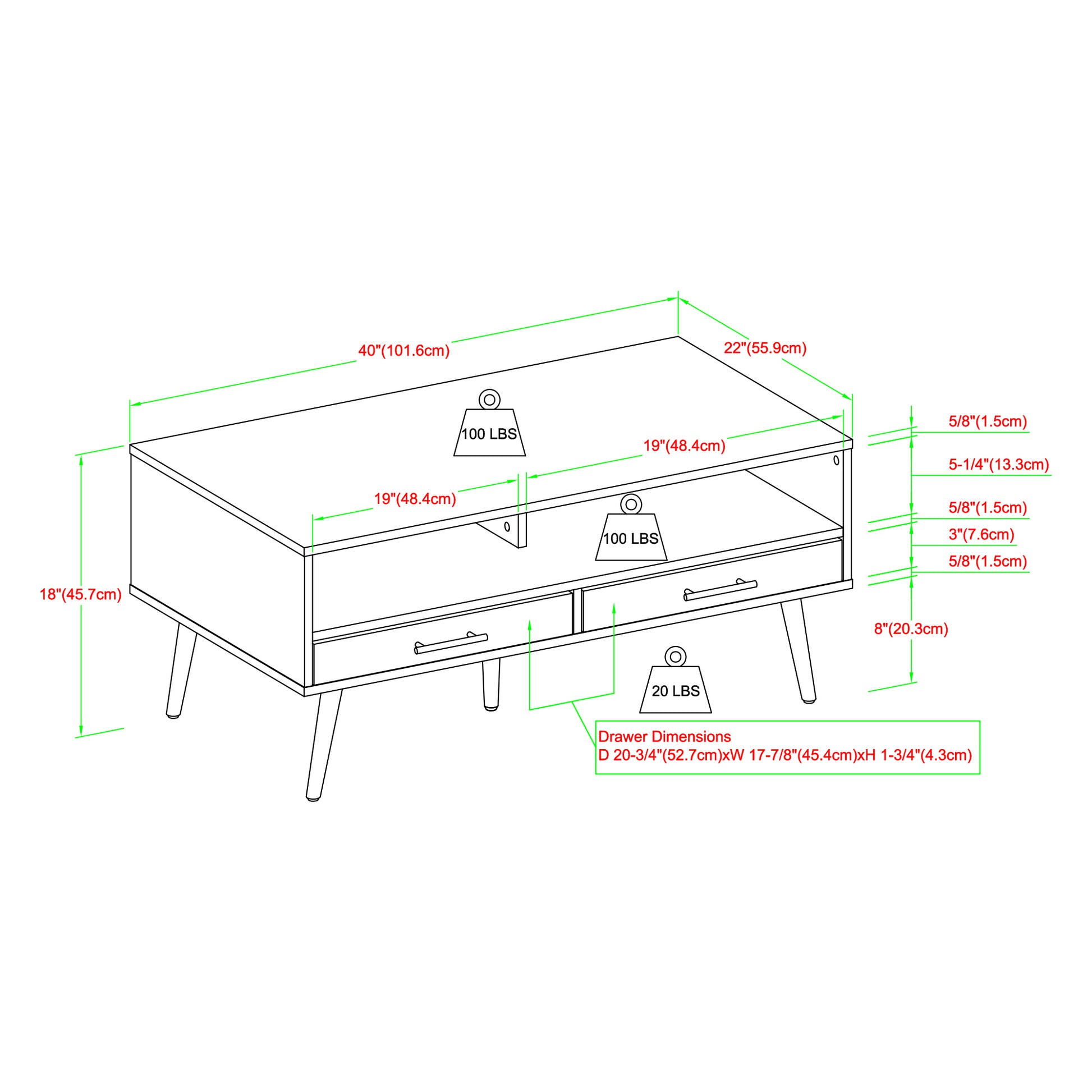 Contemporary 2 Drawer Low Coffee Table Slate Grey Light Gray Mdf Mdf