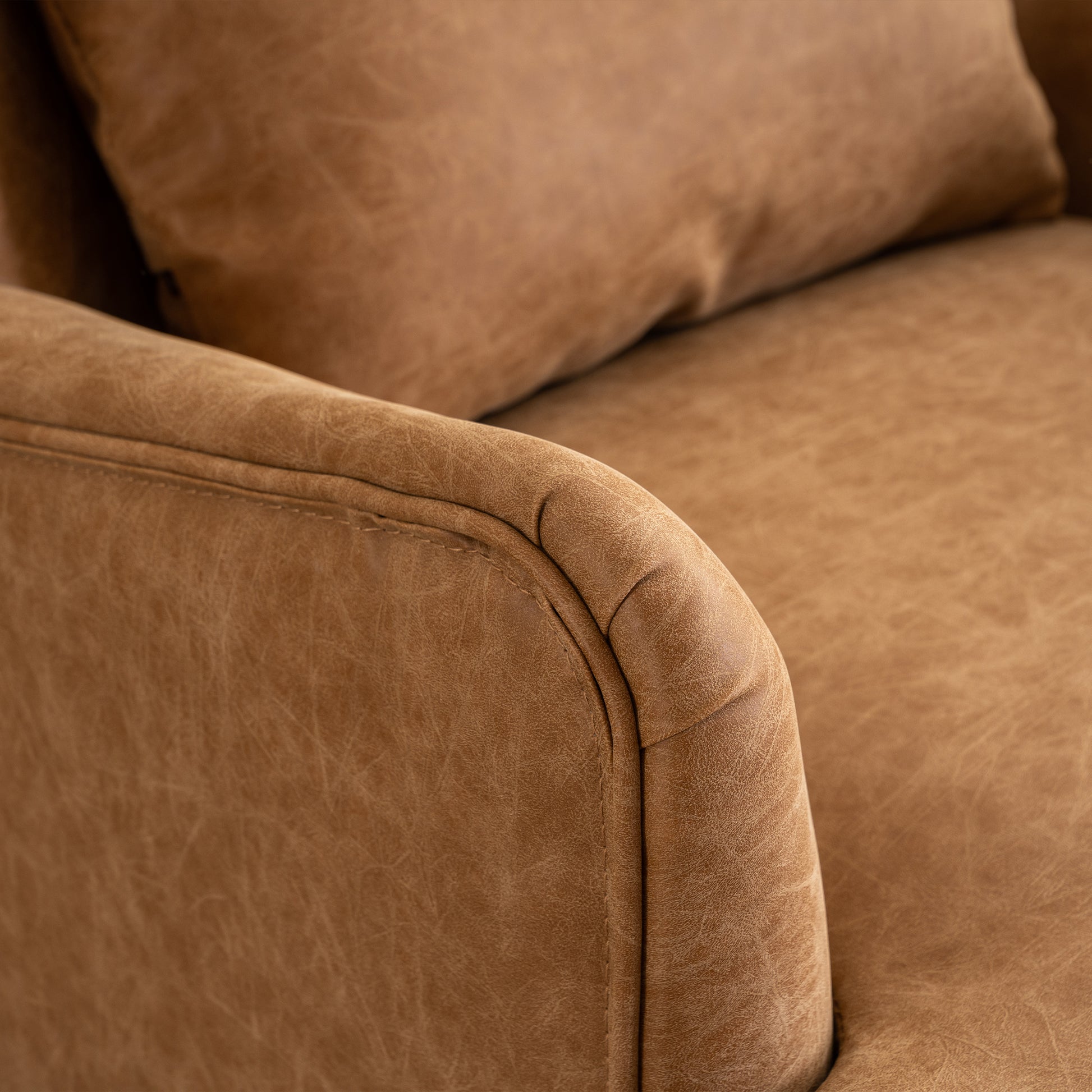 Synthetic Leather Upholstered Swivel Chair, 360 Swivel Comfort Round Armchair, Single Sofa Chair With Lounge Seat For Bedroom Office Reading Space, Set Of 1 ,Brown Yellow Brown Yellow Wood