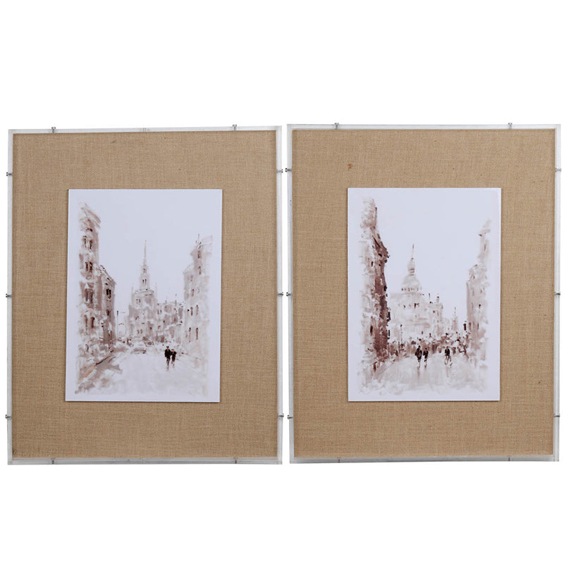 S 2 European Cities Watercolor Framed Prints, 24X30" Brown Mdf