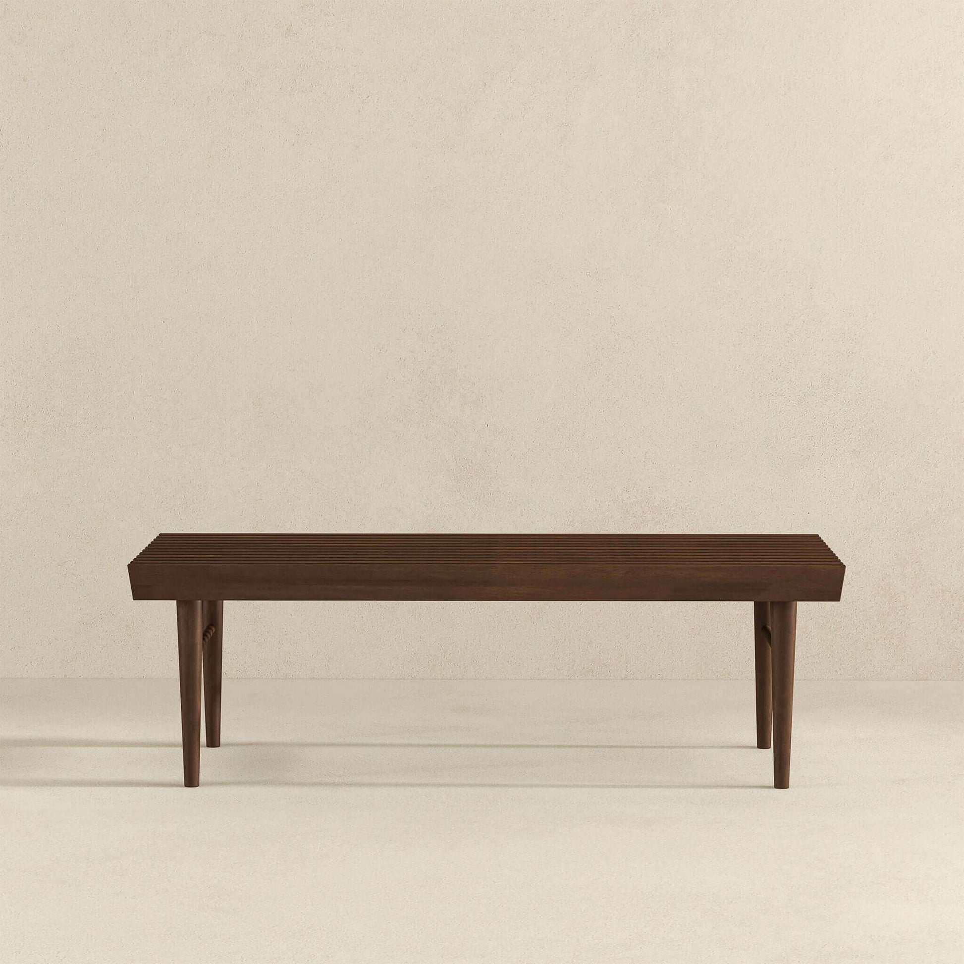 Mia Mid Century Modern Solid Wood Bench Dark Brown Brown Mid Century Modern Rubberwood Solid Wood