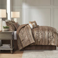 7 Piece Jacquard Comforter Set Brown Gold Cal King California King Brown Gold Polyester