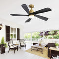 52 Inch Ceiling Fan With Dimmable Led Light 5 Solid Wood Blades Smart Remote Control Reversible Dc Motor Ceiling Fan Gold Metal & Wood