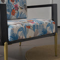 Retro Low Back Floral Print Velvet Accent Armchair With Gold Metal Legs & Rubberwood Frame, Wide Armrest Mid Century Lounge Chair With Pillow Back, Sofa Chair For Living Room & Balcony, Blue Floral