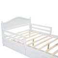 Full Size Wood Platform Bed With Guardrails On Both Sides And Two Storage Drawers ,White Full White Wood