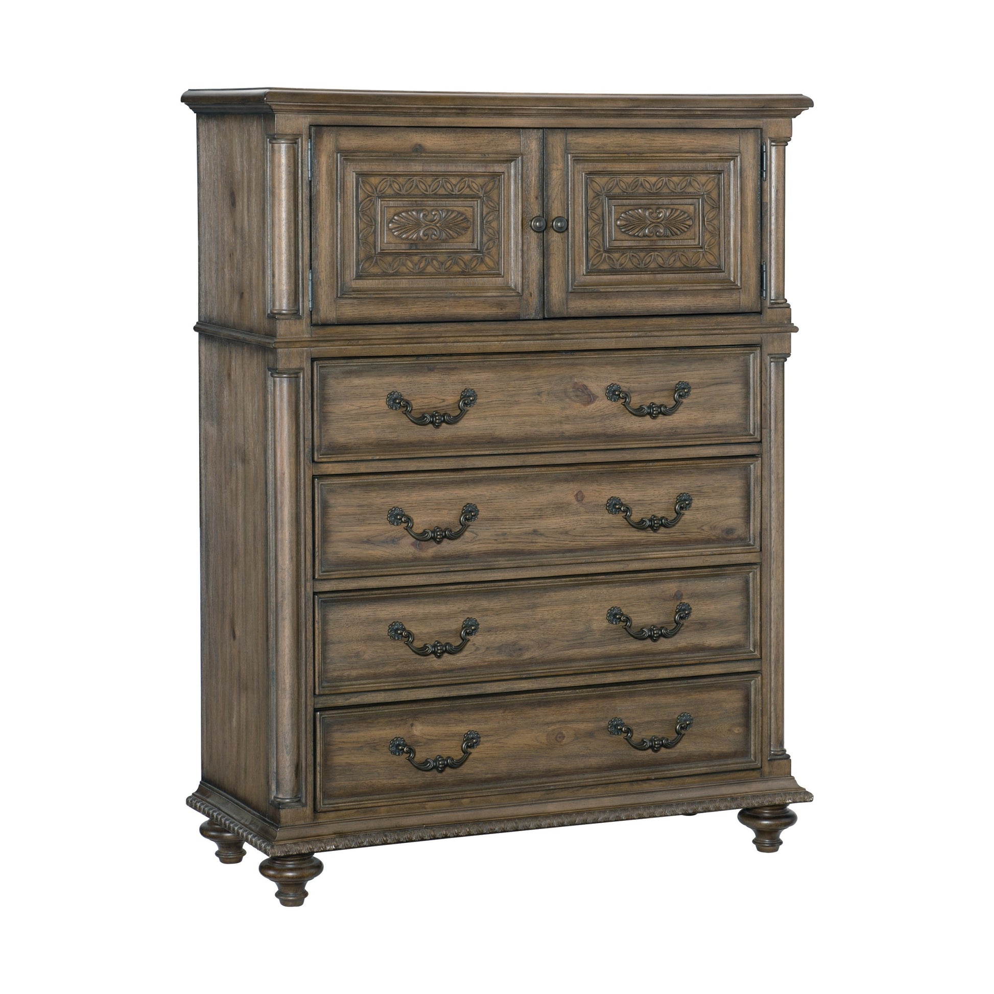 Traditional Vintage Style 1Pc Chest Of Drawers Top Cabinet Shelf Metal Hardware Weathered Pecan Finish Classic Bedroom Furniture Brown Mix Bedroom Classic,Traditional,Vintage Wood