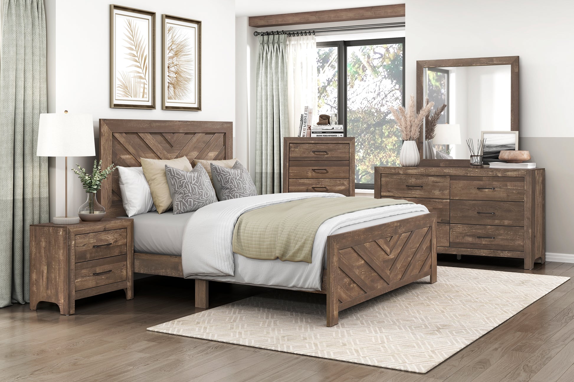 Rustic Brown Finish Contemporary Queen Size Panel Bed Wooden Bedroom Furniture 1Pc, Bed In A Box Box Spring Required Queen Rustic Brown Bedroom Bed Frame Wood