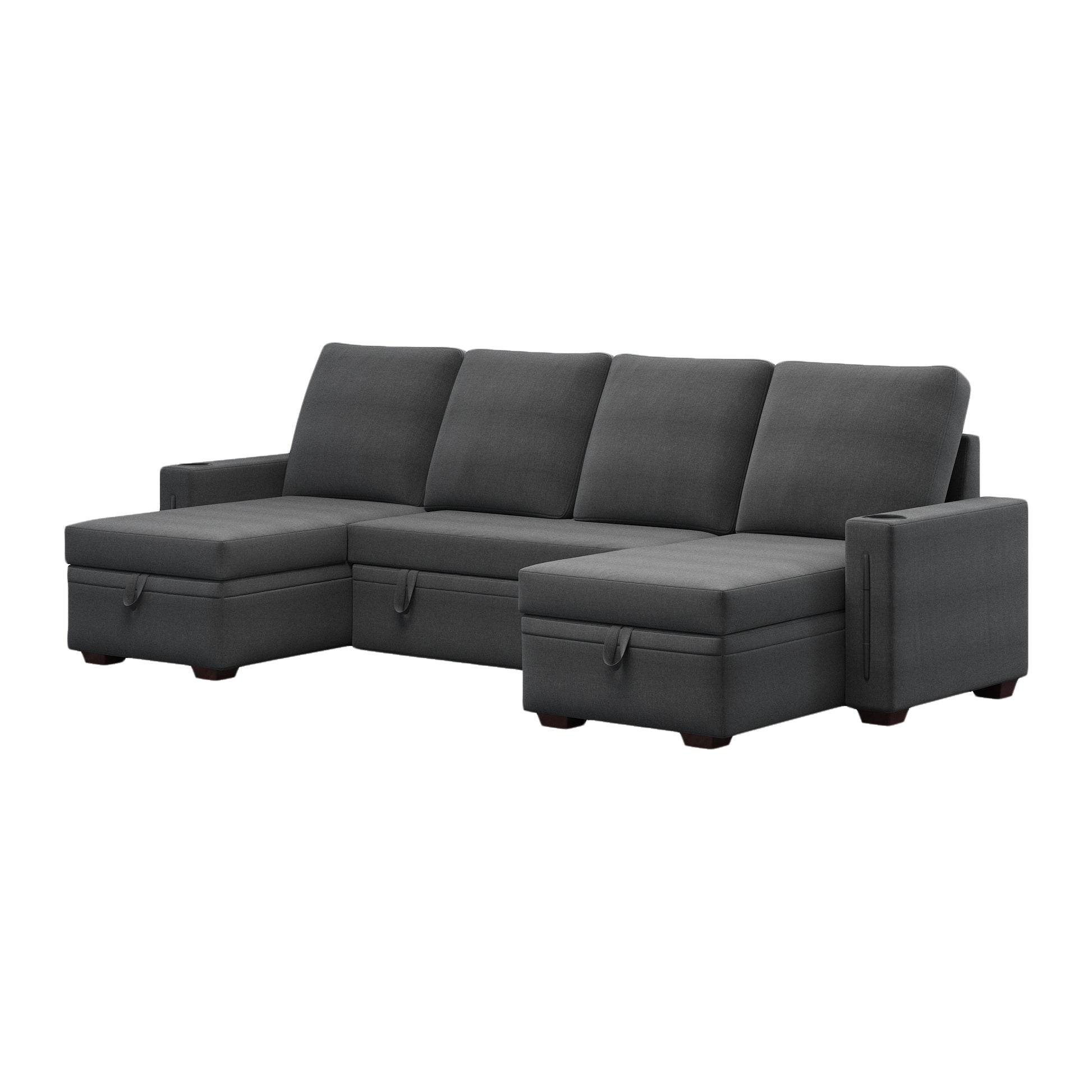 Sectional Sofa With Storage, 96" U Shaped Sectional Couches For Living Room, Comfy Convertible Sectional Sofa Dark Grey Dark Grey Linen Primary Living Space Cushion Back Soft Modern Eucalyptus Square Arms Foam Linen 4 Seat