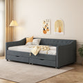 Twin Size Daybed With Drawers Upholstered Tufted Sofa Bed, With Button On Back And Piping On Waved Shape Arms Dark Grey Twin Dark Grey Wood Fabric