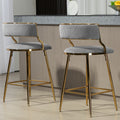 Set Of 2,26'' Counter Height Bar Stools Corduroy Kitchen Island Counter Bar Stool With Back,Golden Chromed Base And Footrest Grey Grey Kitchen Modern Foam Corduroy