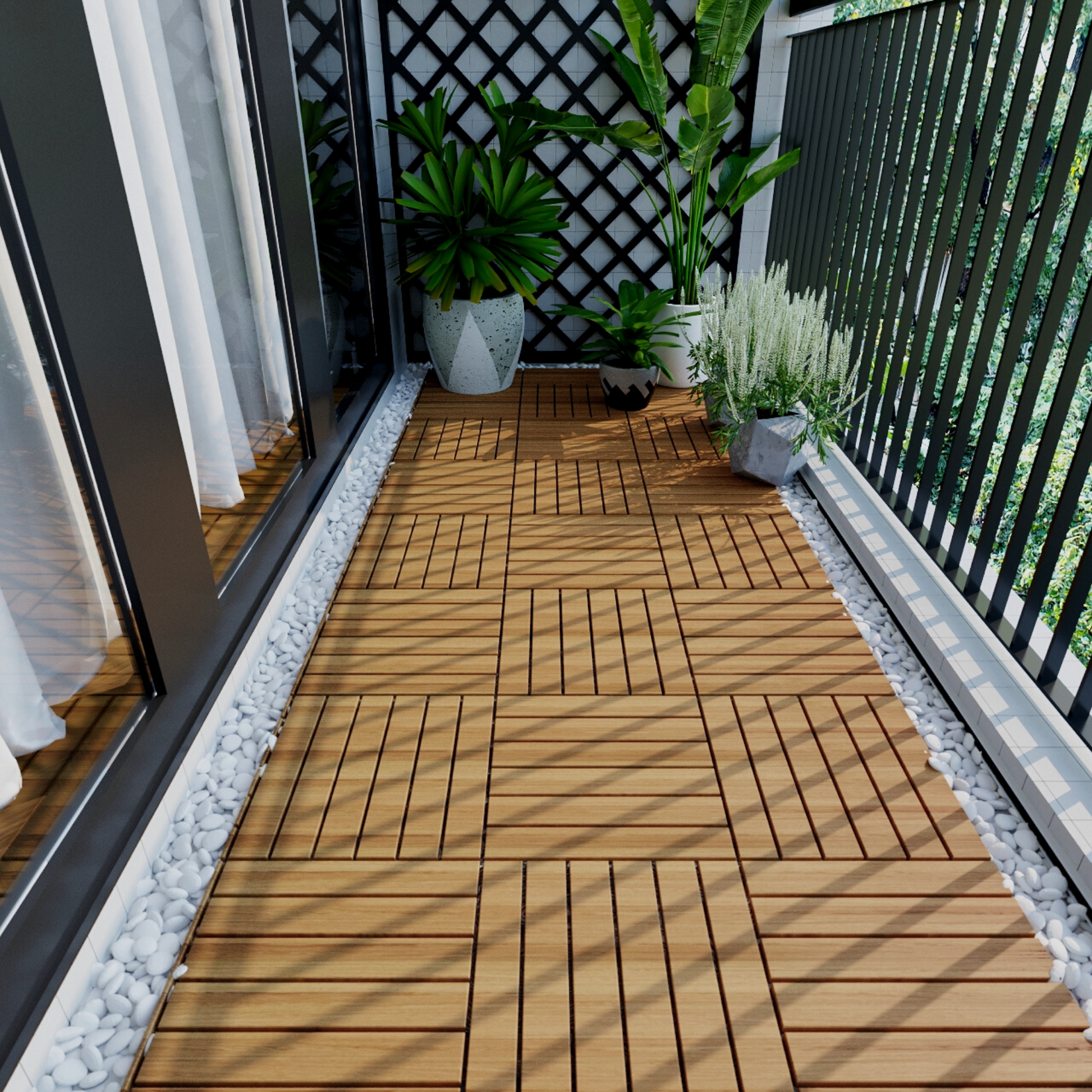 30 Pcs Interlocking Deck Tiles Striped Pattern, 12" X 12" Square Yellow Acacia Hardwood Outdoor Flooring For Patio, Bancony, Pool Side,.. Yellow Garden & Outdoor American Design,American Traditional Acacia Wood