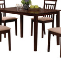 Espresso And Beige 5 Piece Dining Set Upholstered Chair Wood Espresso Slat Back Seats 4 Wood Dining Room 48 Inches Fixed Table 4 Leg Rectangular Dining Table With Chair Wood Fabric