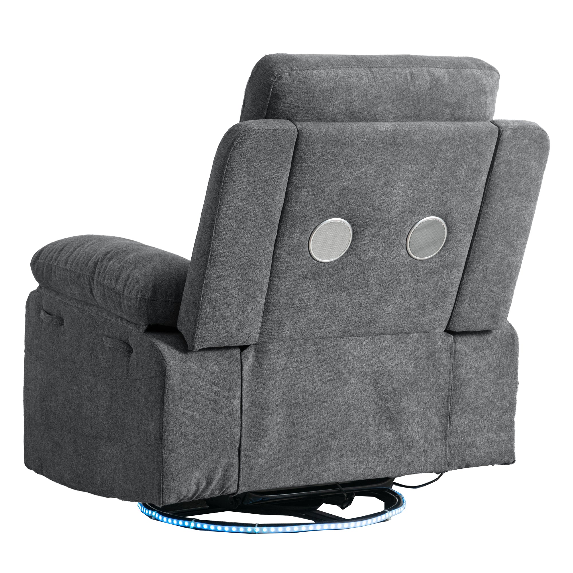 Power Recliner Glider Chair With Bluetooth Speaker 270 Degree Swivel With Led Light Side Arm With Storage Pockets Usb Type C Charging Port Button Control Retractable Footrest Adjustable Backrest Dg Dark Grey Linen Power Push Button Primary Living Space